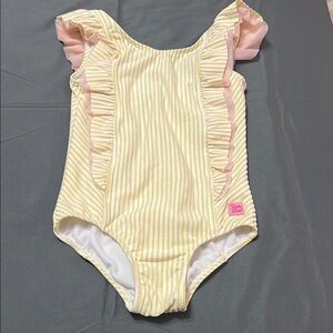 Yellow Striped Ruffle Butts Swimsuit